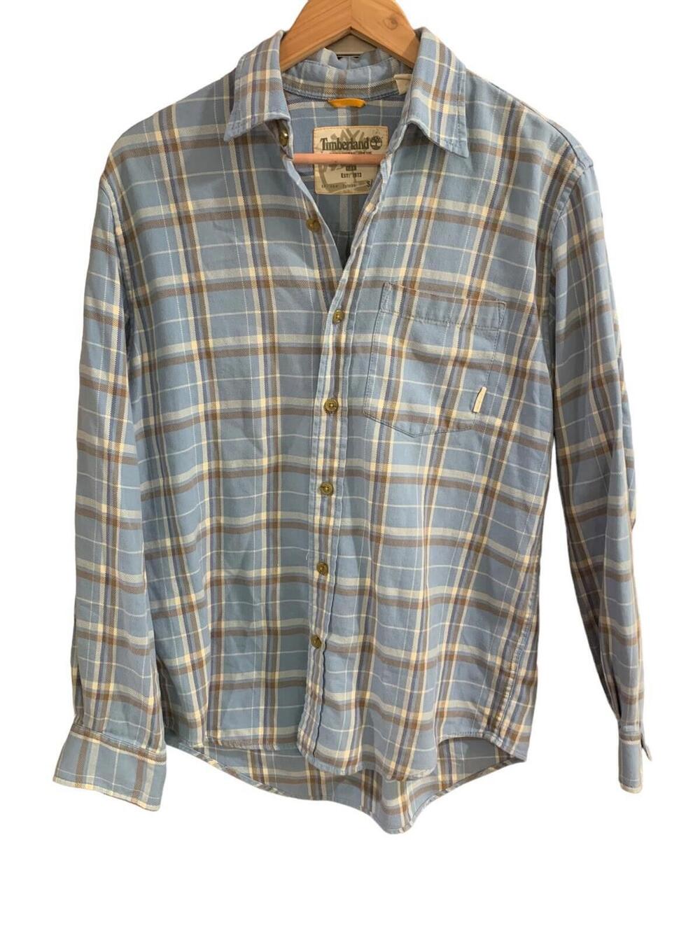 Timberland Men's Small Plaid Long Sleeve Collared Button-Up Grey Blue Shirt